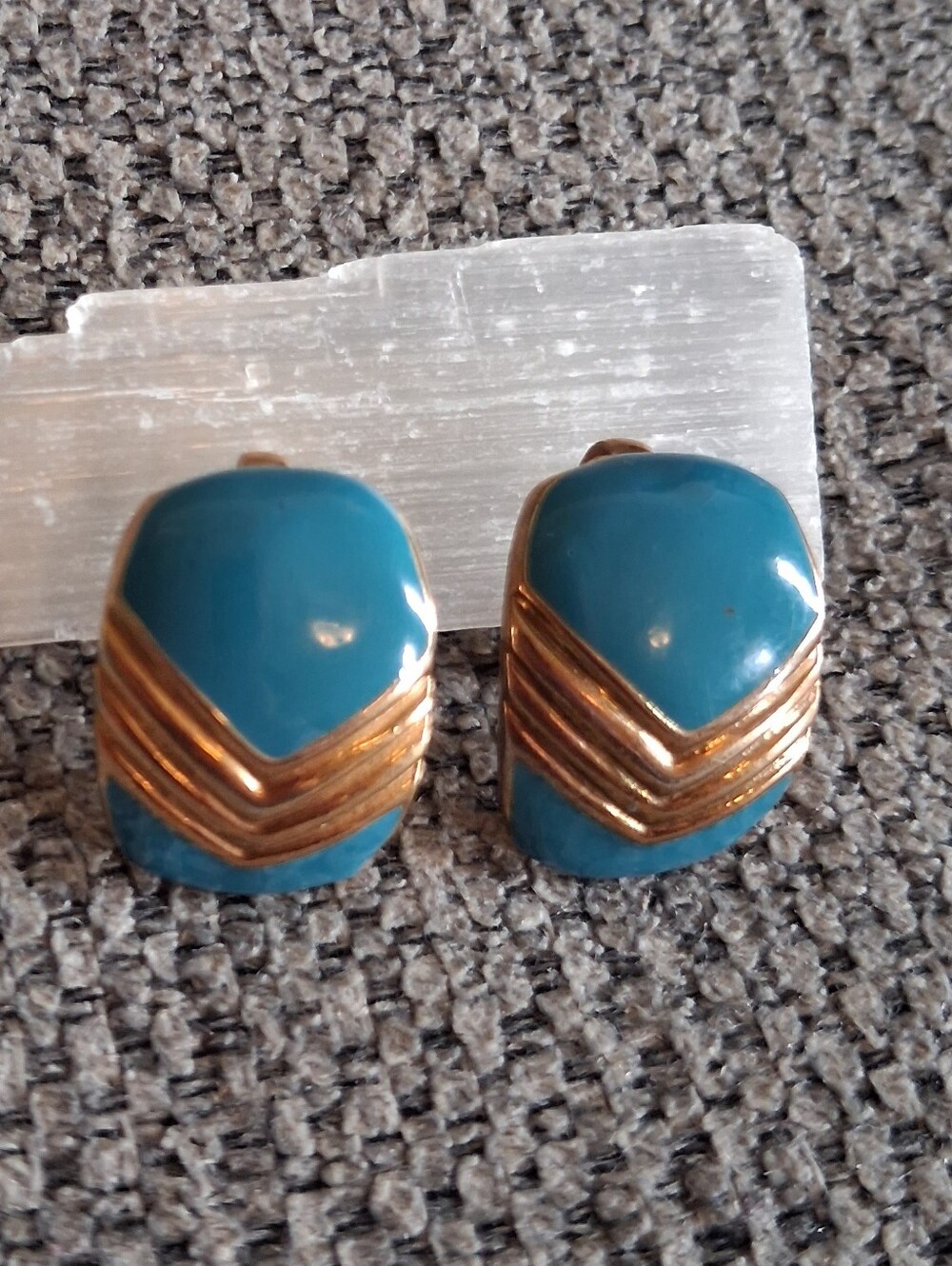 Vintage Teal & Gold Clip-On Earrings